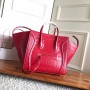 Celine Micro Luggage Handbag Drummed Crocodile Embossed 30CM Red