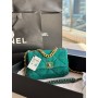 Chanel 19 Handbag 26CM Tweed Gold Ruthenium-tone Green