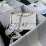 Chanel Classic Flap Bag 23cm A01113 Grained Calfskin Gold Tone Metal White