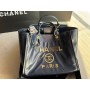 Chanel Large Shopping Bag 40CM Calfskin Tweed Gold- one Navy A66941