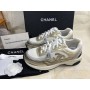 Chanel Women CC Sneakers Fabric Laminated Calfskin Stretch White Gold Silver