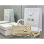 Dior Medium Lady D-Joy Bag Cannage Calfskin with Diamond Motif White