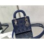 Dior Mini Lady Dior Bag 17CM Strass Cannage Satin Blue