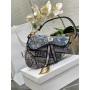 Dior Saddle Bag Dior Petites Fleurs Embroidery Blue