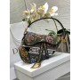 Dior Saddle Bag Dior Petites Fleurs Embroidery Green