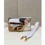 Fendi Baguette FF White Glazed Fabric Bag with Inlay