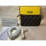 Fendi Baguette Pouch Beige Jacquard FF Fabric Clutch With Chain