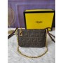 Fendi Baguette Pouch Coffee Jacquard FF Fabric Clutch With Chain