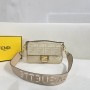Fendi Canvas FF Embroidered Baguette White Ice