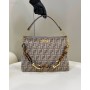Fendi O'lock Zip Tapestry Fabric Tote Dove Grey