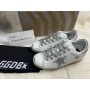 Golden Goose Superstar Low-Top Sneakers Leather Glitter White Gray