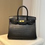 Hermes Birkin 30cm Bag Crocodile Embossed Gold Hardware Nile Black