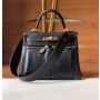 Hermes Lakis Kelly Bag Swift Leather Toile Gold Plated 28CM Black