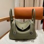 Hermes Lindy 26cm Bag In Sauge Clemence Leather Palladium Hardware