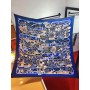 Hermes Women Bingata Shawl 140 in Cashmere and Silk Edges Navy