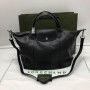Longchamp Le Pliage Cuir Medium Top Handle Bag Black