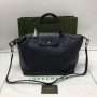 Longchamp Le Pliage Cuir Medium Top Handle Bag Navy Blue