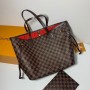 Louis Vuitton Neverfull Handbag Damier Ebene Red Lining