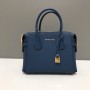 Michael Kors Mercer Belted Pebble Leather Satchel Bag Blue