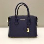 Michael Kors Mercer Belted Pebble Leather Satchel Bag Navy Blue