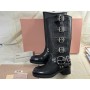 Miu Miu Tall Moto Boots 50mm Calfskin Multi Buckle Black