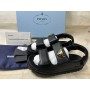 Prada Nappa Leather Sandals Triangle Logo Flat Black
