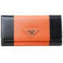 Prada Saffiano Leather Tri -Fold Wallet Black With Orange