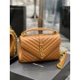 Saint Laurent College Medium Chain Bag Quilted Leather Caramel