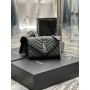 Saint Laurent Small Envelope Chain Bag Grain De Poudre Embossed Black Silver Hardware