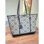 Tory Burch Perry T Monogram Triple-Compartment Tote Blue