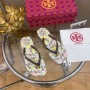 Tory Burch Women Flip Flop Floral Pattern Coffee