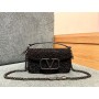 Valentino Garavani Small Locò Shoulder Bag With Rhinestones Black