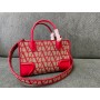 Valentino Garavani Small V Logo Print Embroidered Lambskin Fabric Tote Bag Red