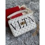 Valentino Garavani VLTN Print Medium Lambskin Rockstud Spike Shoulder Bag White